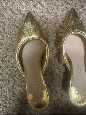 Gold Pointed Fringe Slip-On Flats - Women's